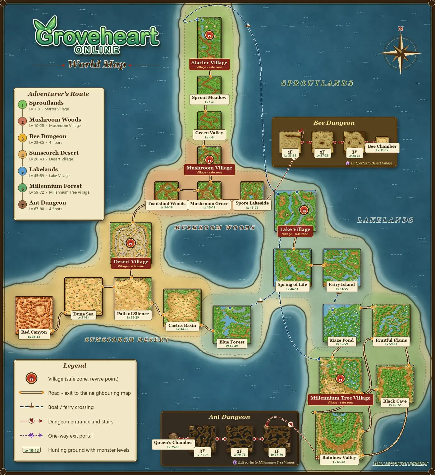 Illustrated map of the Groveheart world